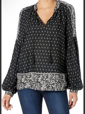 Lucky Brand Women's Border Print Peasant Top
